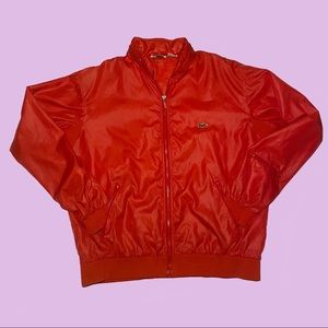 Y2K style bright red Lacoste rainproof long sleeve windbreaker w/ zipper hood